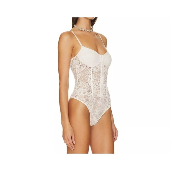 Free People Intimately Beige Lace Night Rhythm Thong Bodysuit Women Medium - Picture 3 of 12